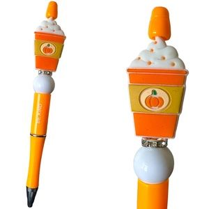 Pumpkin Spice Latte Drink Cup Orange Beaded Homemade Silicone Focal Fall Pen